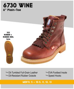 Cactus Men’s 6730 6” Oil-Resistant Rubber Outsole Work Boots – Wine